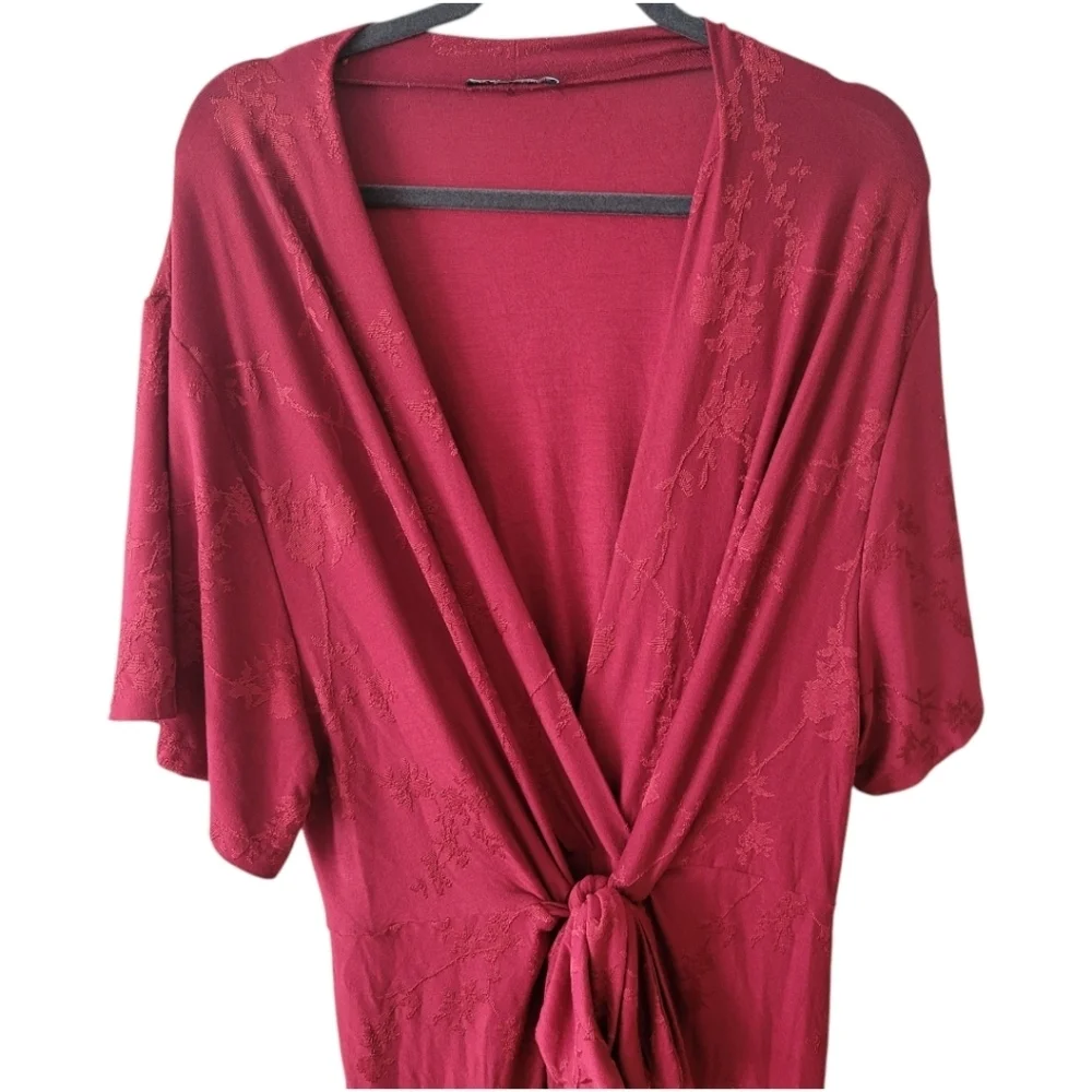 Zara Burgundy Tone on Tone Floral Jersey Knit Jumpsuit Size Medium‎